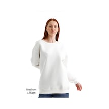 Pxm Oversize 3 Iplik Şardonlu Sweatshirt Düz Kadın Beyaz Kırık Beyaz Kırık Beyaz