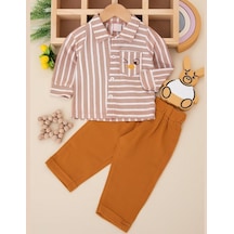 Nazar Çizgili Gömlek Dokuma Kumaş Erkek Bebek Takım 001