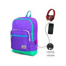 Coral High Kids Mor Renk Detaylı Dört Bölmeli Usb Şarjlı Kulaklık Çıkışlı Okul Sırt Çantası 23834