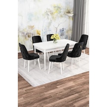 Zümra Serisi, Beyaz 80x132 Açılabilir Mdf Mutfak Masası Takımı 6 Adet Sandalye Siyah
