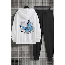 Uyguntarz Unisex Kelebek Baskılı Eşofman Takımı Beyaz