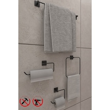 Jasmin Kare Siyah Yapışkanlı 4'lü Banyo Seti - Kağıtlık, Solo Havluluk, Kare Havluluk, Uzun Havluluk Diğer