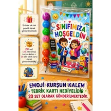 20 Adet Okula Yeni Başlayan Öğrencilere Sınıfımıza Hoşgeldin Yazılı Hediye Seti 1. Sınıf- Sene Başı Hatırası Emoji Kurşun Kalem Tebrik Kartı Hediyeli