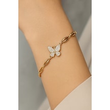Çelik Kelebek Motif Detaylı Bileklik Altın - 728767428 Altın