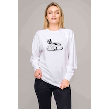 Tosba Skull Baskılı Beyaz Kadın Sweatshirt