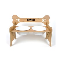Realwood Özel İsimli Seramik Kaseli Büyük Irk Köpek Mama Su Kabı Stand