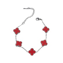 Hediye Takı İçin Kadın Bileklik Silver Çelik Kırmızı Mineli Yonca Diğer