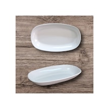 %100 Kırılmaz 6 Adet Melamin Kayık Tabak 34x20 Cm Derinlik 3,5 Cm Orta Boy Salata Sunum Tabağı Beyaz Beyaz