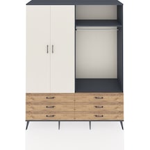 Hyperion Gardrop 4 Raflı 6 Çekmeceli 2 Askılı 176x44x221 Antrasit-aytaşı/çam Aytaşı/çam