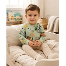 Tuffy Krem Erkek Bebek Little Lion Desenli Rahat Kesim Sweatshirt Açık Yeşil