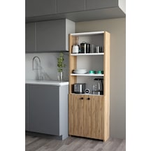Kapaklı Çok Amaçlı Mutfak Dolabı 150x50x22 Cm - Raflı Erzak Dolabı Modern Depolama Ünitesi Atlantik Çam - Beyaz