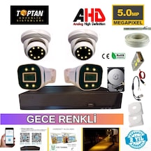 5 Mp 2 İç 2 Dış 4 Kameralı Gece Renkli Sesli 320 Gb Hdd Dahil Ahd Güvenlik Kamera Seti - St225320
