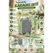 Zenvia Bluetooth Karaoke Hoparlör 2 Mikrofonlu Taşınabilir Şarjlı Müzik Seti Ses Değiştirme Özl Yeşil Znv2026