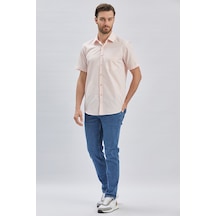 İmza Somon Kısa Kollu Desenli Sert Yaka Cepli Klasik Comfort Fit Rahat Kesim Gömlek 1004240231-somon Somon