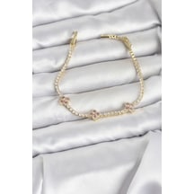Pembe Yonca Detaylı Zirkon Taşlı Gold Renk Pirinç Su Yolu Ka Tdrtr