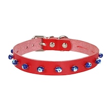 Cattie Boncuklu Deri Kedi Boyun Tasması Xl 1.5x28-32CM Kırmızı