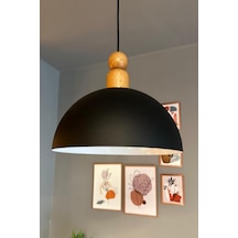 Yimpi Siyah Kalın Ahşap Boncuk Başlık Avize Tekli Sarkıt Salon Dekoratif Aydınlatma Pastane Siyah