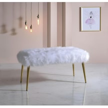 Ahşap Ayaklı Handmade Geniş Oturum Alanlı Krem Peluş Kumaş Pofidik Puf Bench ,ayak Ucu Uzatmalık Beyaz