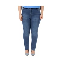 Disentis Büyük Beden Yüksek Bel Dar Paça Mavi Denim Pantolon-mavi Mavi