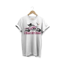 I Ride My Own Beyaz Baskılı Beyaz T-shirt Beyaz