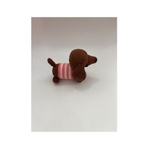 El Yapımı Amigurumi Mini Sosis Köpek Dachshund Örgü Oyuncak 9cm Kahverengi-pembe