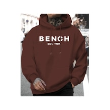 Herkesemoda Bench Yazı Detaylı İçi Polarlı Kapüşonlu Sweatshirt Kahverengi