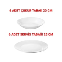 Quality 6 Adet Çap 25 Cm Yemek Tabağı 6 Adet Çap 20 Cm Çukur Tabak Temperli Cam Toplam 12 Parça Beyaz - 714691386 Beyaz