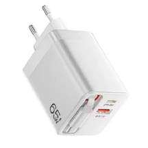 Yk Desıgn Yk83 65w Type-c 60cm Kablolu Usba Ve Pd Çıkışlı Süper Hızlı Şarj Aleti Başlığı Beyaz