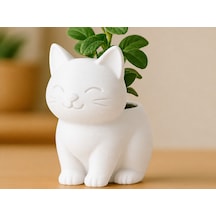 3d Baskı Sevimli Kedi Saksı - Figürlü Sukulent Saksısı-beyaz Çok Renkli