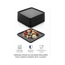 12 Adet Kare Melamin Tatlı Servis Sunum Tabağı Makinede Yıkanabilir Mimoza Siyah 22 Cm