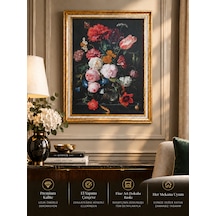 Vintage Klasik Gold Çerçeveli Dark Art Salon Tablosu 60x80 Cm Flemenk Barok Dark Floral Lüks Dekoratif Duvar Tablosu