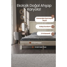 Ebruli Model Dikey Başlıklı Ahşap Karyola - Modern Masif Çift Kişilik Yatak İskeleti