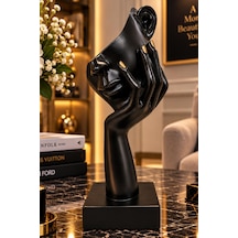 Siyah Düşünen Kadın Büstü Figürü Modern Soyut Dekoratif Heykel 8,5x26 Cm 012-b