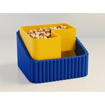 3d Baskı Fıstık Kasesi - Çift Hazneli Kabuk Ayırıcı Sunum Kasesi - Mavi Sarı Çok Renkli