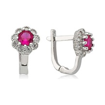 925 Ayar Gümüş Pembe Taşlı Çiçek Küpe
