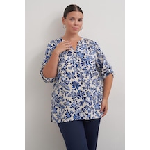 Myline Viskon Kıvrık Kollu Bluz-6184 Mavi Myline Viskon Kıvrık Kollu Bluz-6184 Mavi