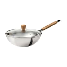 Ikea Vardagen Karbon Çelik Kapaklı Wok Tava 28 Cm Krom - Bej 2 Parça
