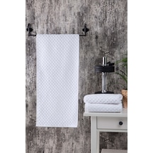 Eumenia 30 x 90 CM Kare Desen Beyaz Spor Havlusu