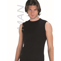 Erkek Siyah Ribana Sıfır Kollu Atlet % 100 Pamuklu Atlet 3 Lü Paket 114-3s Siyah