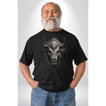 Bizon İnek Kafatası Kurumuş Unisex Unisex Siyah Organik Baskılı T-shirt Penye Yüksek Kalite Siyah