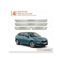 Skoda Scala 2019-2026 Uyumlu Satine Krom Kapı Koruma Eşiği 4 Parç