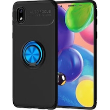 Samsung Uyumlu Galaxy A01 Core Ultra Koruma Sağlayan Stant Özellikli Yüzüklü Ravel Silikon Kılıf Siyah - Mavi
