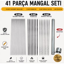 41 Parça Mangal Seti - Tavuk Şişi Galvaniz 20 Adet - Kuşbaşı Şişi Düz 10 Adet -1 Adet Şiş Kutusu-10 Ad Burgulu Yassı Şiş, Domates Sebze Patlıcan Et Tavuk Şişi