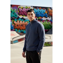 Benerly Erkek Dik Yaka Standart Kol Regular Kalıp Sweatshirt Fonksiyonel Indigo