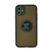 Apple Uyumlu iPhone 11 Kılıf Yüzüklü Ve Transparan Buğulu Şık Frosta Premium Silikon Kapak Yeşil