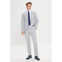 AC&Co / Altınyıldız Classics Erkek Grı Lacı Ekstra Slim Fit Dar Kesim Kırlangıç Yaka Çizgili Takım Elbise Grı Lacı