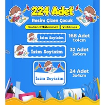 Ressam Çocuk Temalı Okul Kreş Kişiye Özel İsim Etiket Seti - Model 218 Çok Renkli