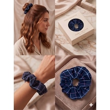 Ekose Desenli Kumaş Hacimli Scrunchie Lastik Toka Farklı Renk Seçenekli B