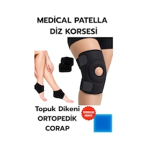 Topuk Çorabı 2'li Sağ Sol+ Medical Patella Destekli Dizlik + Termojel Ortopedik Destek Seti Siyah