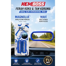 Kemboss Mavi Dikiz Aynası Koruyucu Ve Magnolia Mavi Klima Kokusu 2'li Araç İçi Aksesuar Seti